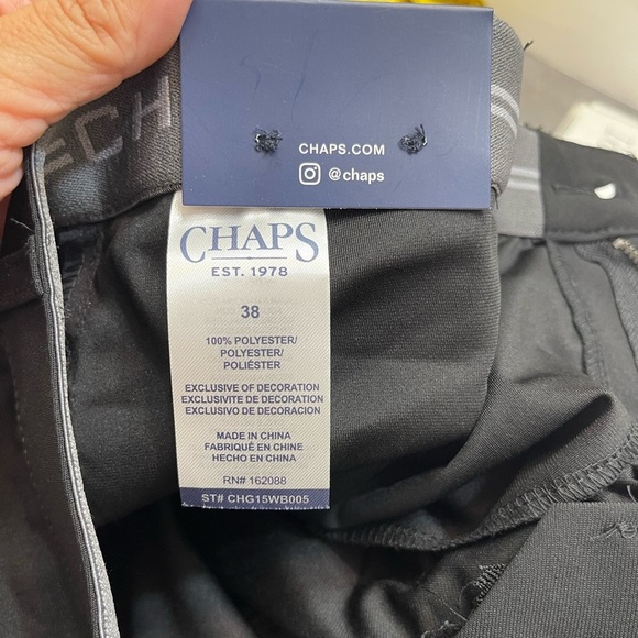 New Chaps Mens 38/32 Solid black dress pants pockets zip Semi Formal Stretch Big - Picture 10 of 11